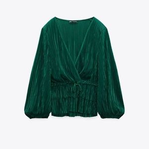 Zara Green Pleated Blouse